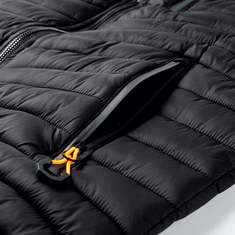 Stylish winter men's vest with zippered pocket and hood, black nylon, ideal for outdoor sports and casual wear, product SF1516.